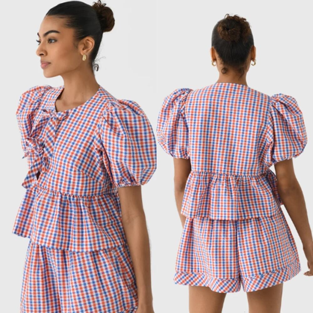 NWT Hunter Bell Carly Lighthouse Gingham Puff Sleeve Blouse Multicolor Size: XS